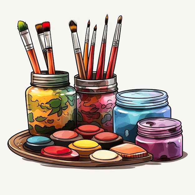 Photo watercolor jars and brush