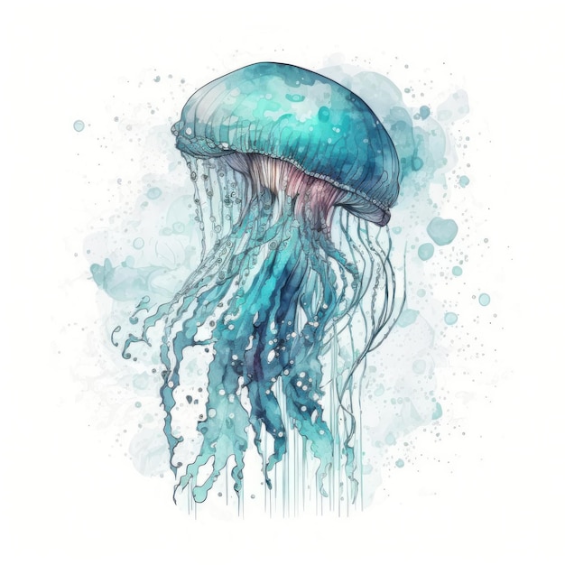 Watercolor Jelly Fish Illustration AI GenerativexA