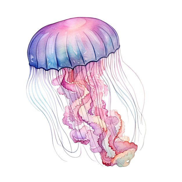 Watercolor jellyfish isolated Illustration AI GenerativexA