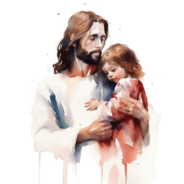 Photo watercolor jesus christ with children