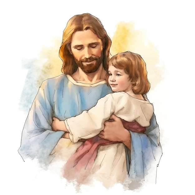 Premium AI Image | watercolor Jesus Christ with children