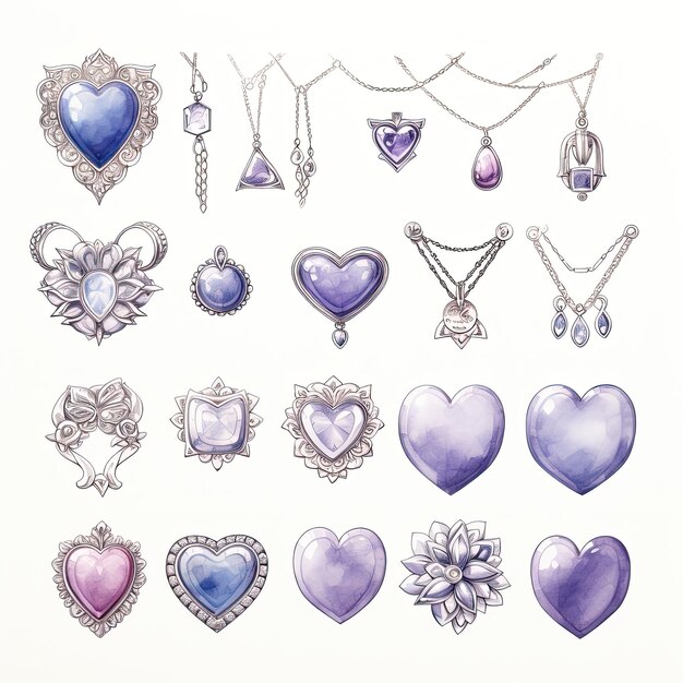 Watercolor jewelry illustration of fashion set