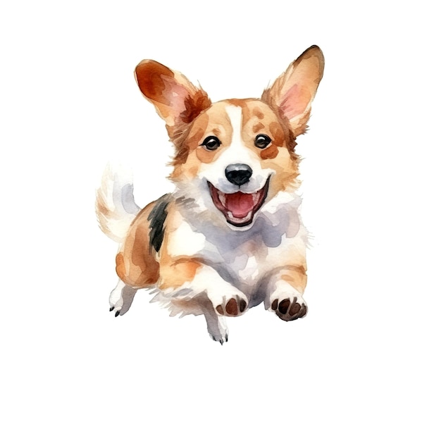 Watercolor jumping smile Munchkin dog