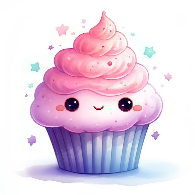 Watercolor Kawaii Cupcake