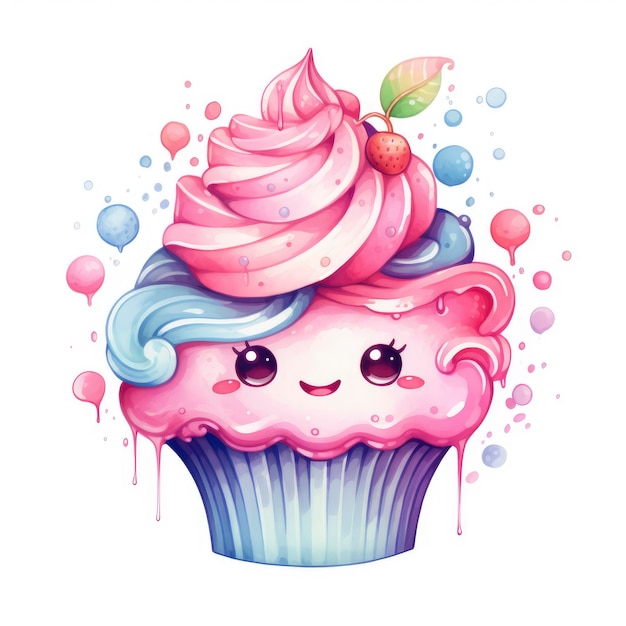 Watercolor Kawaii Cupcake