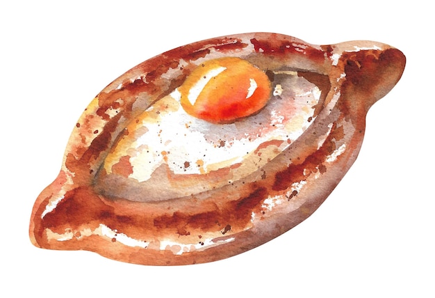 Watercolor khachapuri Adjarian Khachapuri Boat with egg and cheese Caucasian kitchen