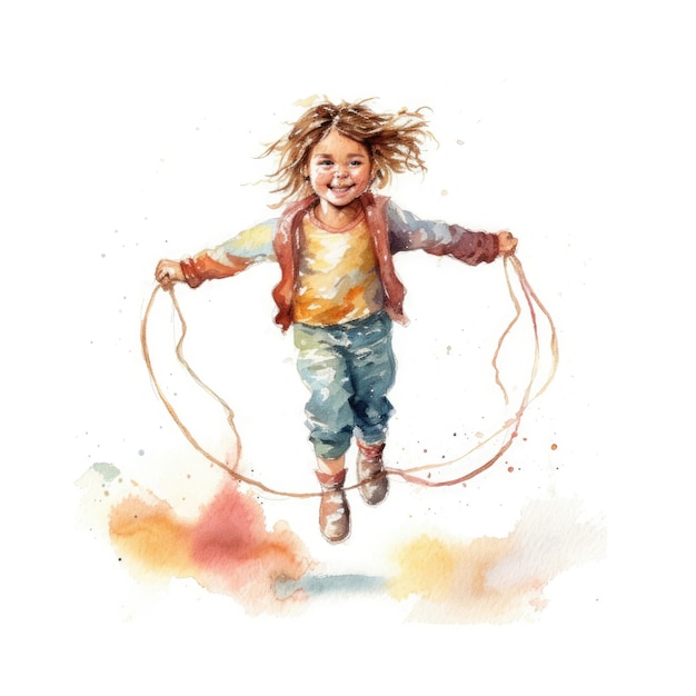 Watercolor of Kids jumping rope