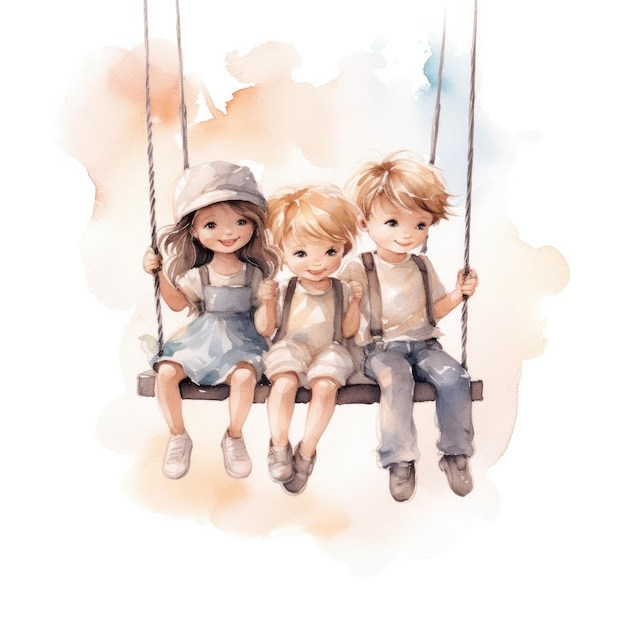 watercolor of Kids on a swing