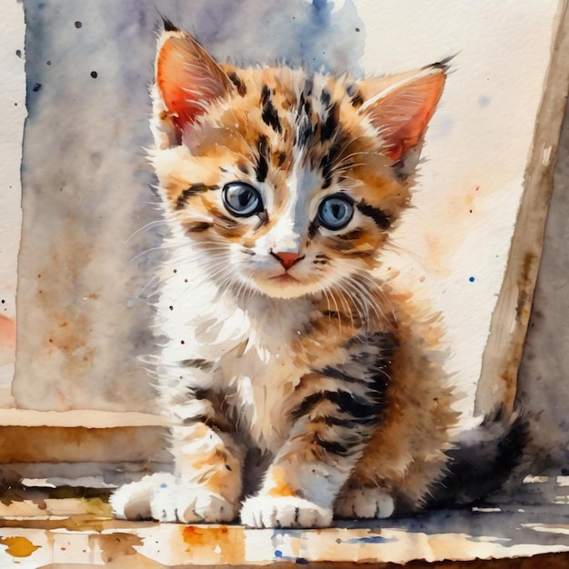 A watercolor of a kitten
