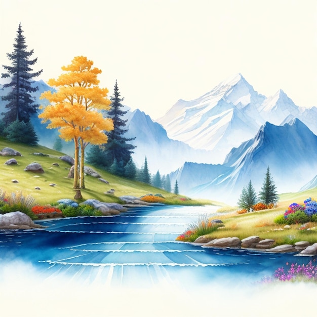 watercolor landscape scenery