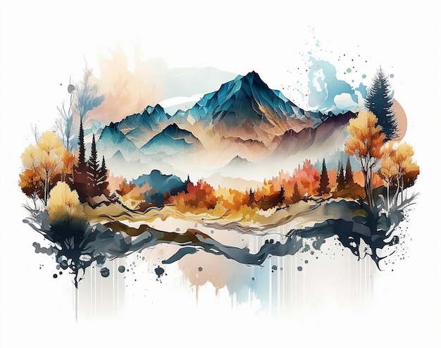 Watercolor landscape wallpaper illustration background