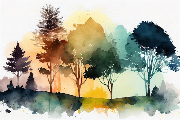 Watercolor landscape with trees abstract nature background Generative Ai