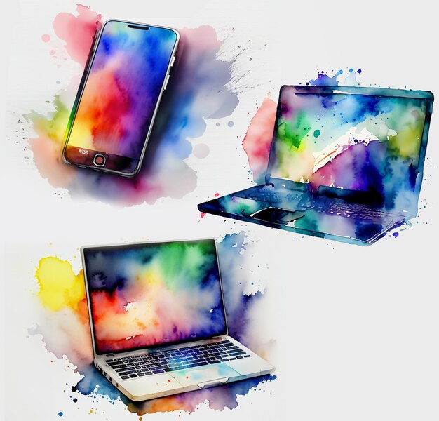 Photo watercolor laptop and phone