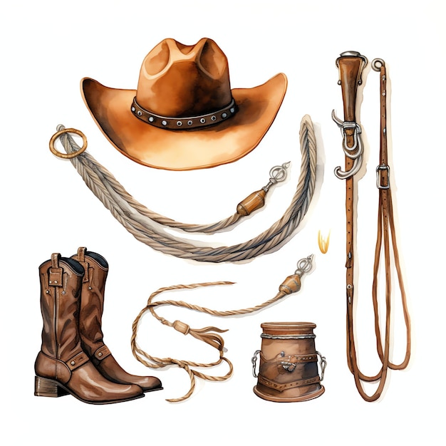 watercolor Lasso western wild west cowboy desert illustration clipart