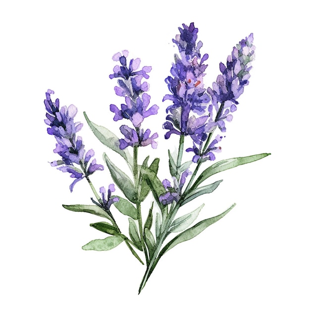 A watercolor lavender flower on a white background watercolor lavender flower