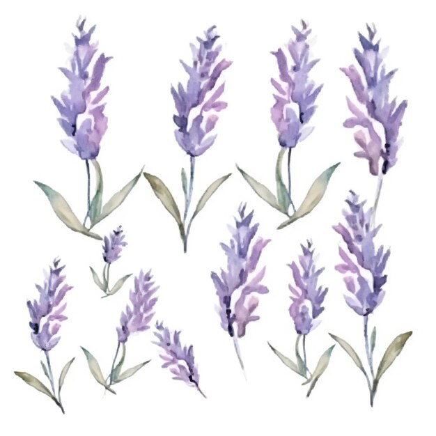 watercolor lavender on white background