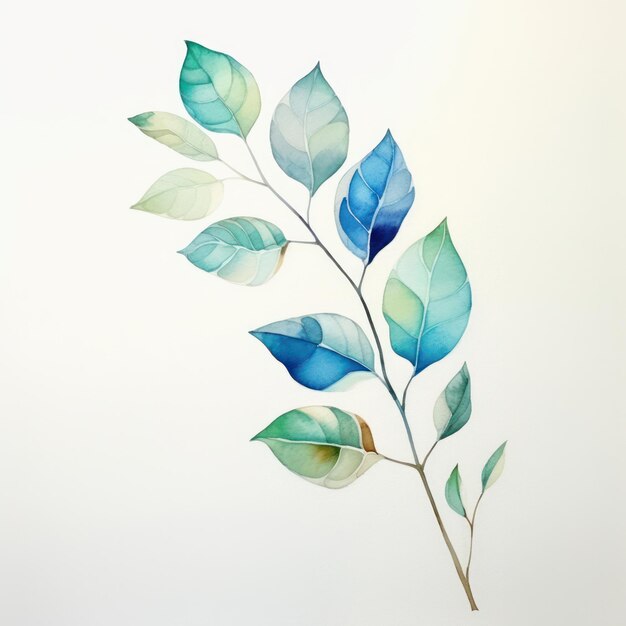 Watercolor leaf pattern on white background