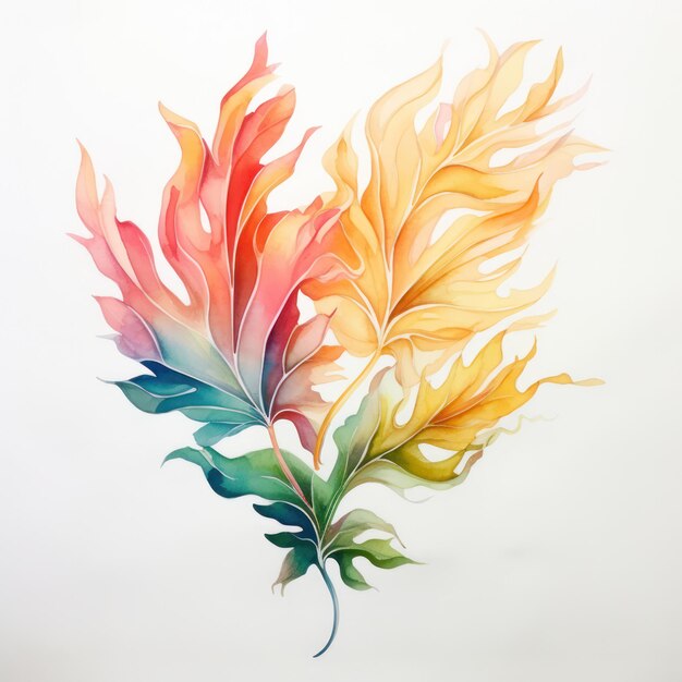 Watercolor leaf pattern on white background