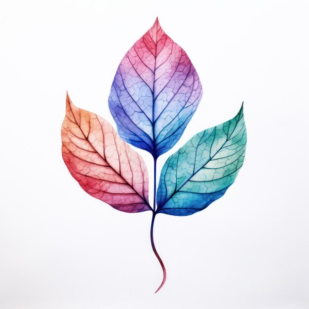 Watercolor leaf pattern on white background