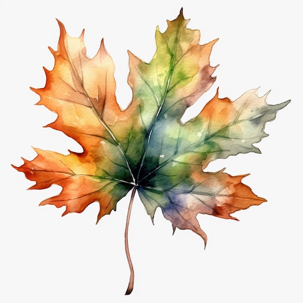 Watercolor leaf with the word autumn on it.