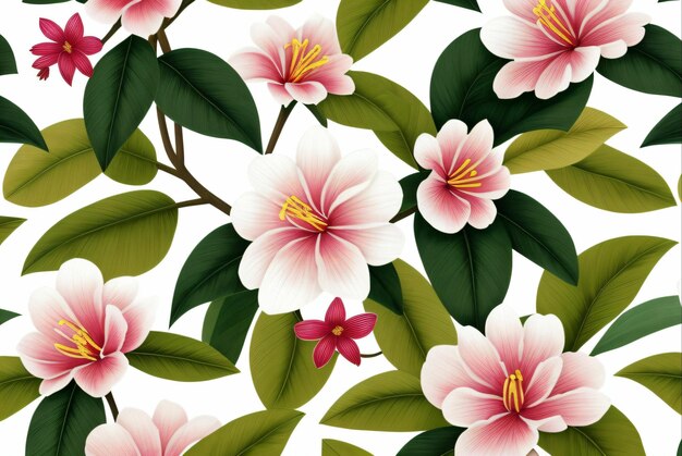 Watercolor leaves and flowers seamless pattern