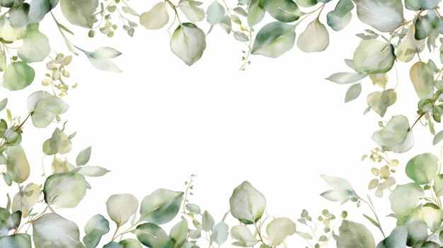 Photo watercolor leaves frame isolated on white background frame of green leaves on background with cente