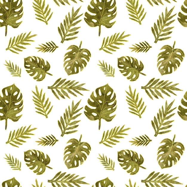 Watercolor leaves seamless pattern on white