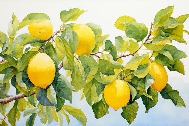 Watercolor lemon tree