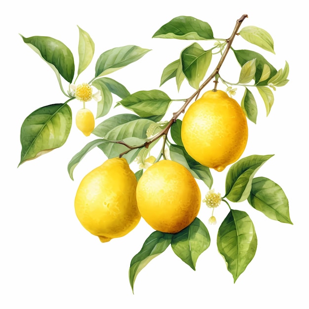 акварель лимон винтаж фрукты