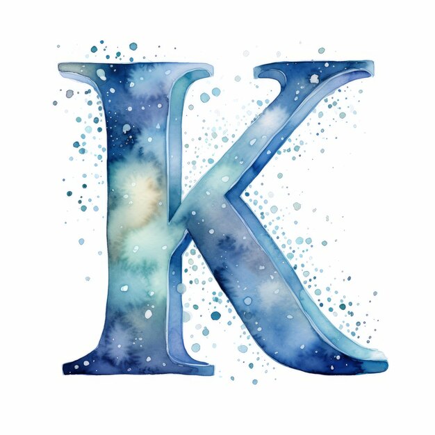 Watercolor letter K Hand drawn watercolor alphabet with stars and dots