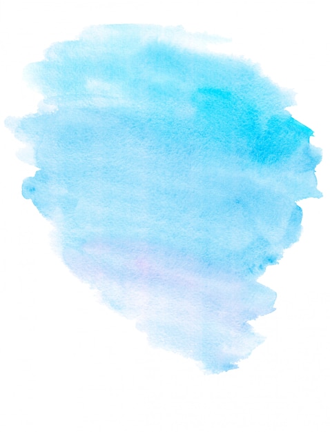 Watercolor light blue spot on textured paper. Hand painted aquarelle background