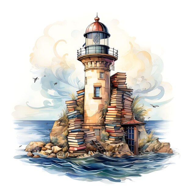 Watercolor of Lighthouse Library Reading Loft in Malta With Pastizzi Light Cozy Place Flat Tshirt