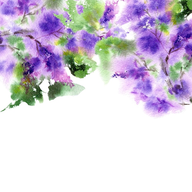 Foto acquerello lilla cornice floreale modello di design per invito a nozze bouquet di fiori viola disegnati a mano