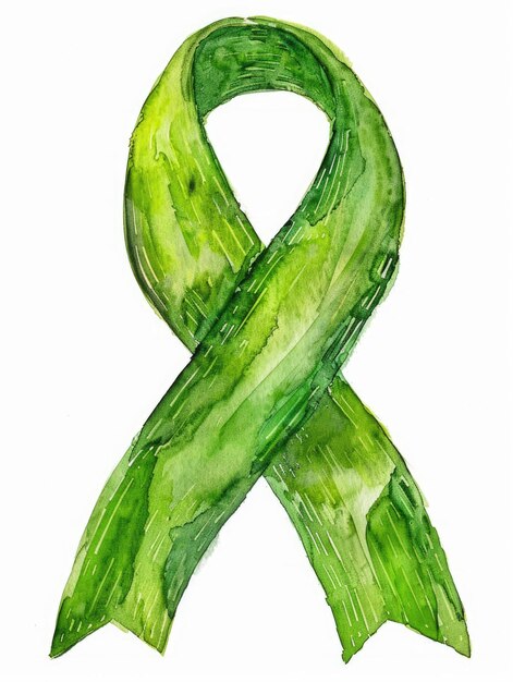 Watercolor lime green cancer ribbon for lymphoma awareness and support symbol of charity and hope