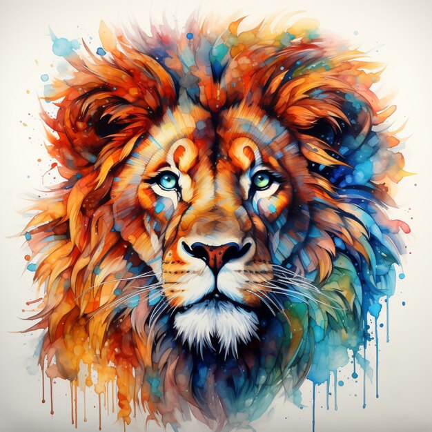 Watercolor lion face isolated animal objects image Ai generated art