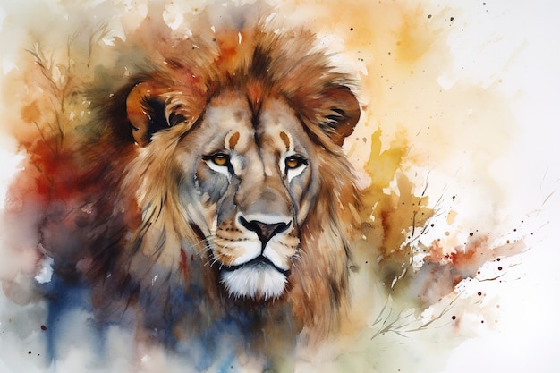 Watercolor lion face with Generative AI