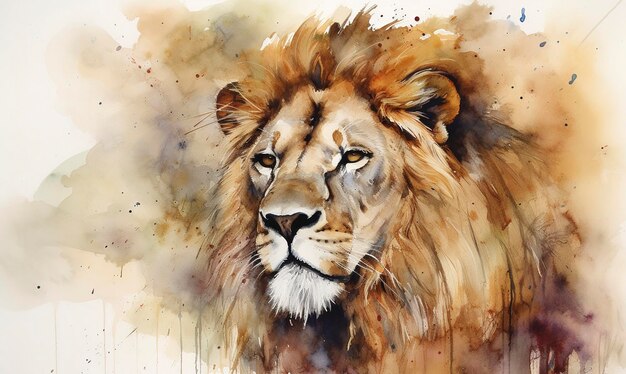 Watercolor lion face with Generative AI