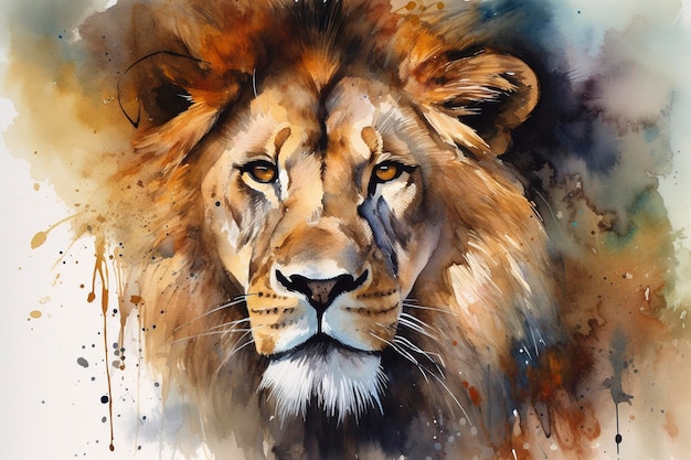 Watercolor lion face with Generative AI