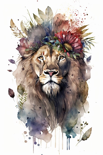 Photo watercolor lion flower crown