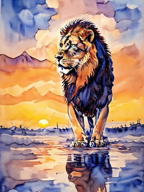 Watercolor lion paint