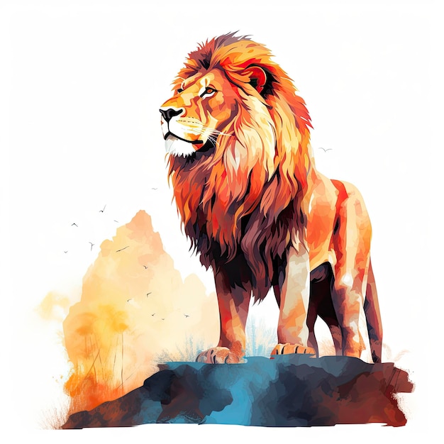 Watercolor Lion on a white background For Tshirt Design