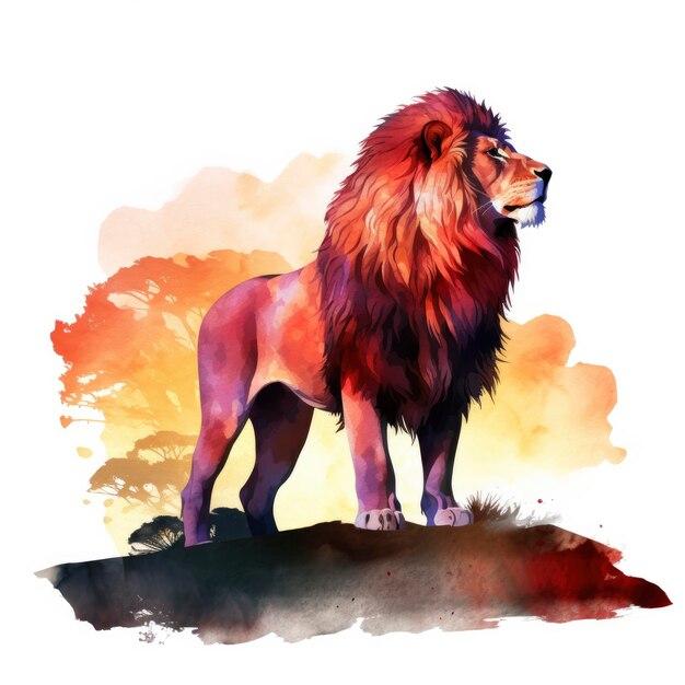 Watercolor Lion on a white background For Tshirt Design