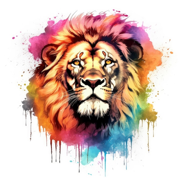 Watercolor Lion on a white background For Tshirt Design