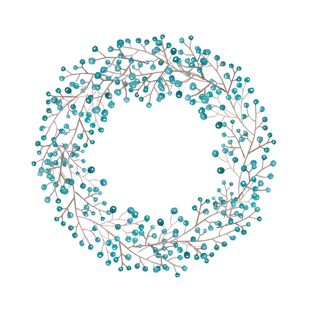 Watercolor little blue berries wreath