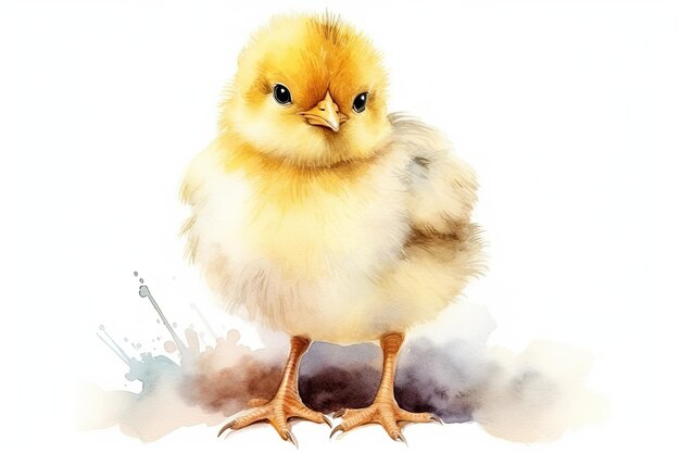 Watercolor little chick isolated on white Easter card