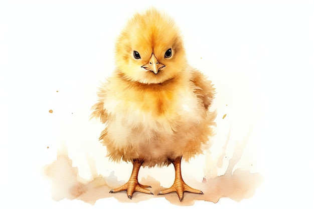 Watercolor little chick isolated on white Easter card