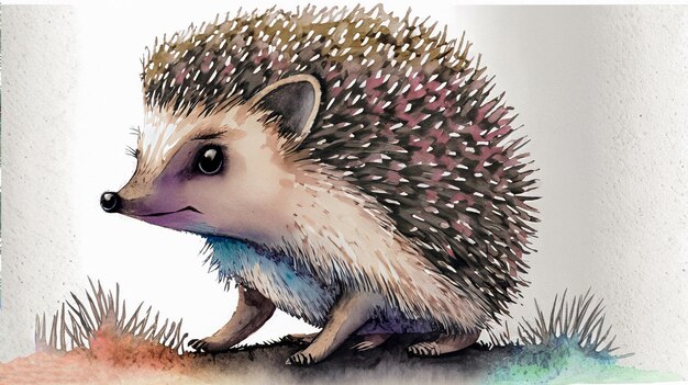 Watercolor little hedgehog on white background soft color