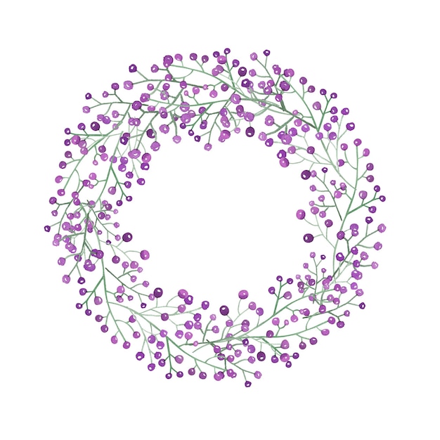 Watercolor little violet berries wreath