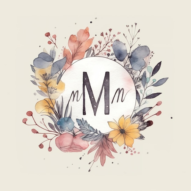 Photo watercolor logo with flowers and leaves minimal arrangement