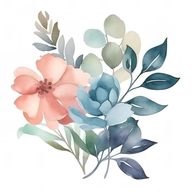 Photo watercolor logo with flowers and leaves minimal arrangement